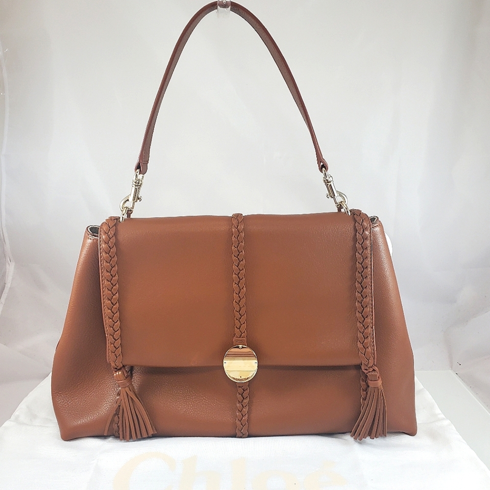 NWT$3,650 CHLOÉ Penelope Large Caramel Brown Leather Shoulder Bag - Picture 6 of 16